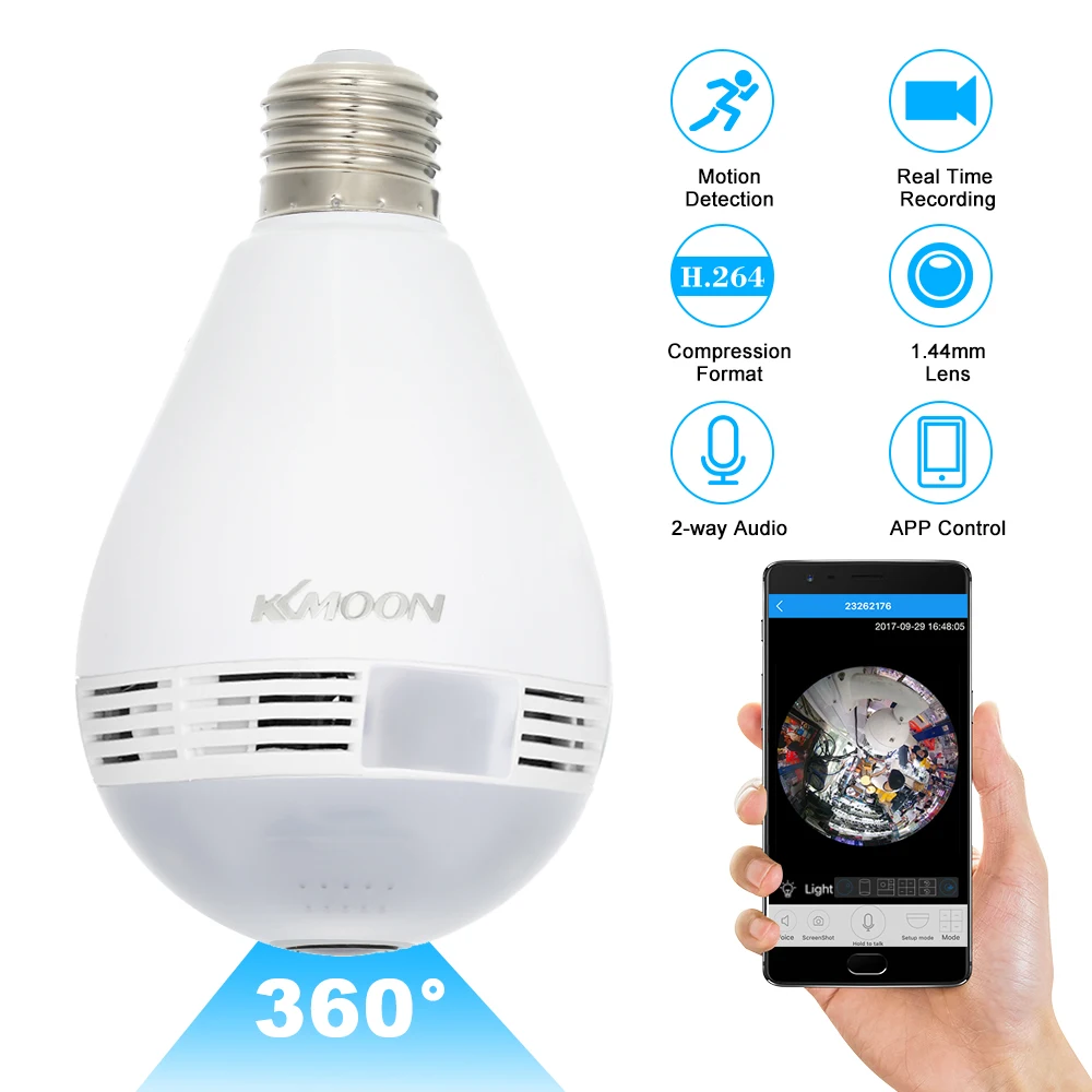 KKmoon Беспроводная 1080PH панорамная рыбий глаз WIFI 360 градусная светодиодный ная