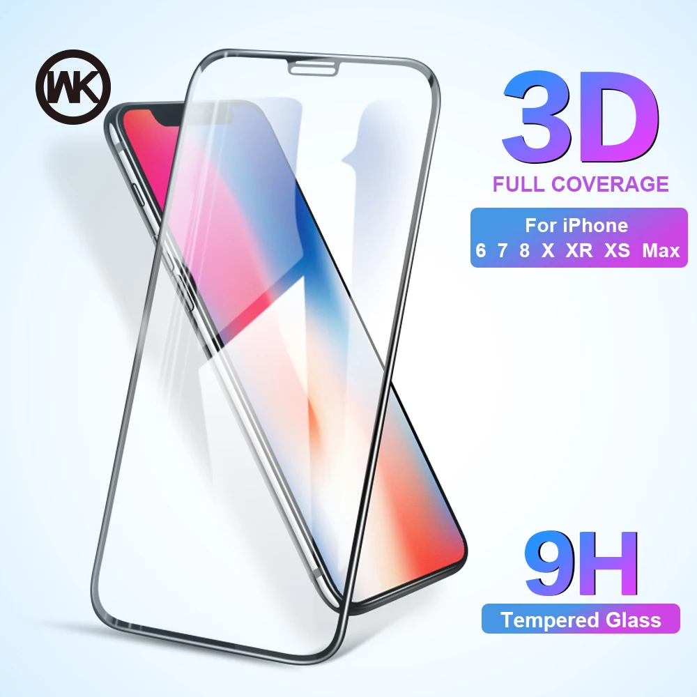 WK 3D 9H закаленное стекло для iPhone X 6 7 8 Plus защита экрана полная Защита XS Max XR