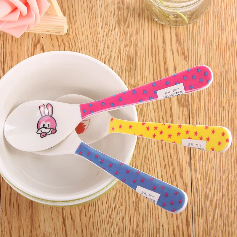 Комплект из 2 предметов Kawaii меламин мультфильм ложка для кормления детская