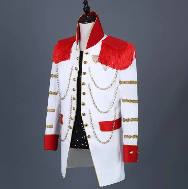 

singers blazer men suits designs Red palace tassel jacket mens white stage costumes clothes dance star style dress punk rock