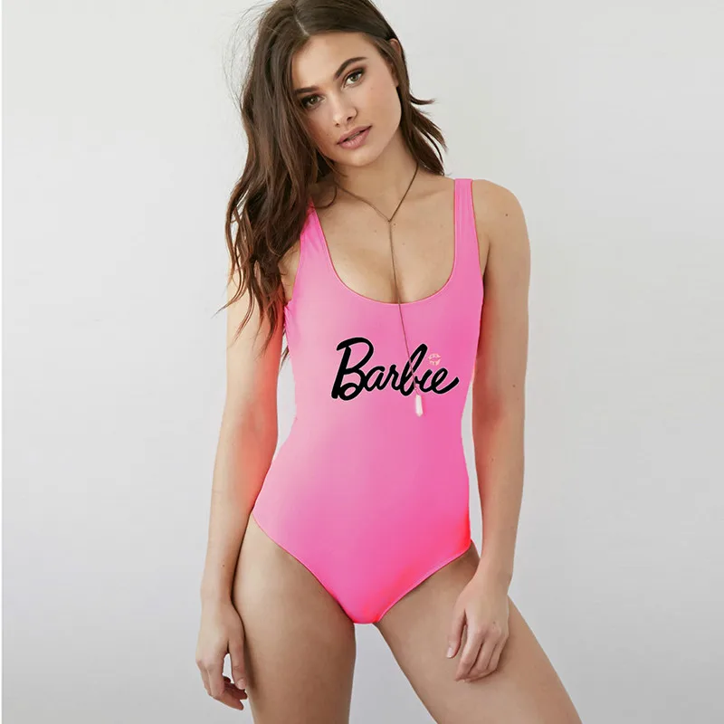 Bodysuit Sexy One Piece Women Swimsuit Thong Pink Lips Print Swimwear Bathing Suit Girls Backless Black Monokini