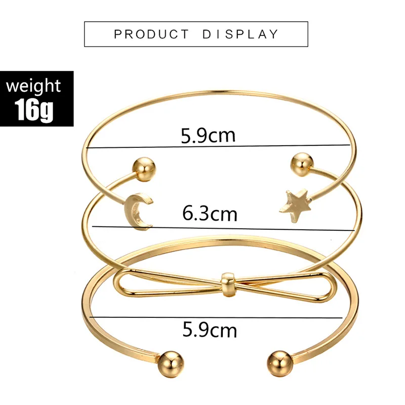 3 шт./компл. Star лук узел открытие круг браслет набор Личность женские манжеты
