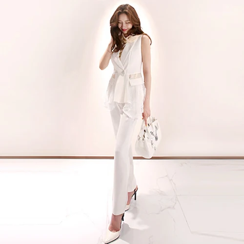 Белый кружевной жилет без рукавов в стиле пэчворк повседневный офисный комплект