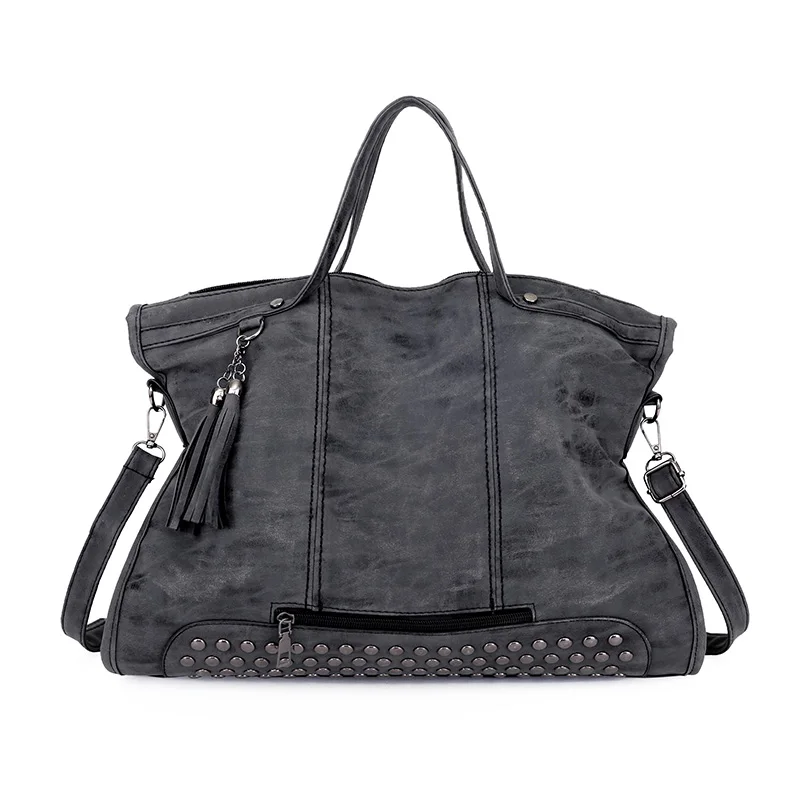 Dark Gray Модные женские сумки с заклепками, роскошные сумки, женские сумки через плечо, дизайнерские брендовые кожаные сумки-шопперы для женщин - Цвет: Dark Gray