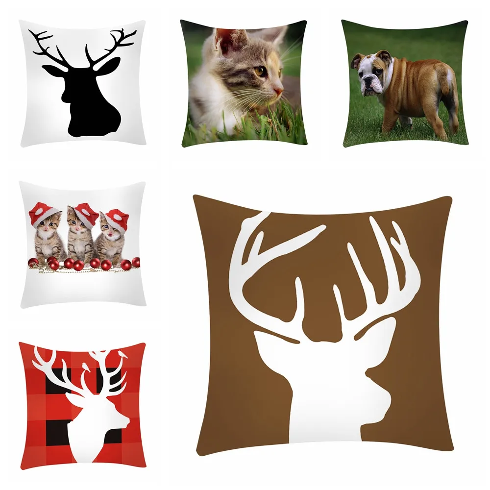 Милый Бульдог чехол для подушки с кошкой милая собака олень Подушка Чехол дома