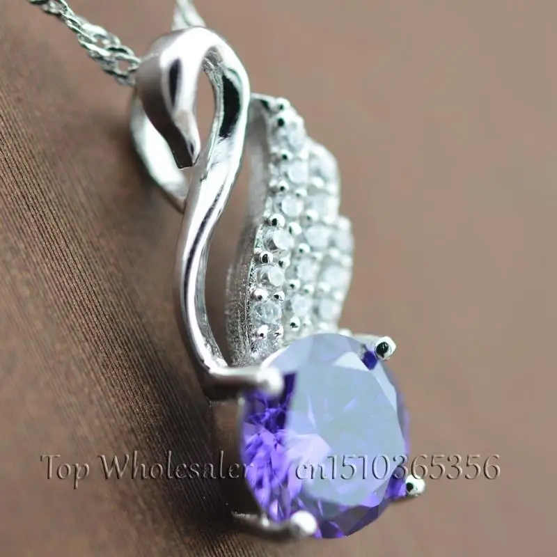 

Elegant Cute Korean Fashion Jewelry Purple AAA Cubic Zirconia Lady Swan Pendants For Women Young Girls 925 Pure Sterling Silver