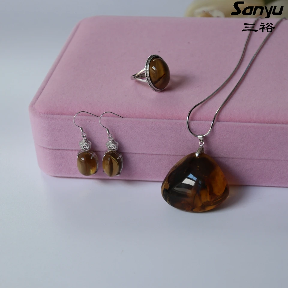 Оригинальный бирманский янтарь + 925 набор украшений Стерлинговый