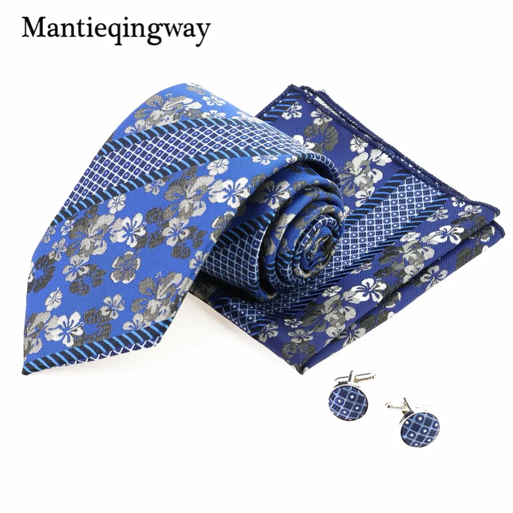 Mantieqingway 60 цветов галстук носовой платок Запонки Наборы для мужчин бизнес цветочные полосы печатных шеи галстук носовой Запонки Набор