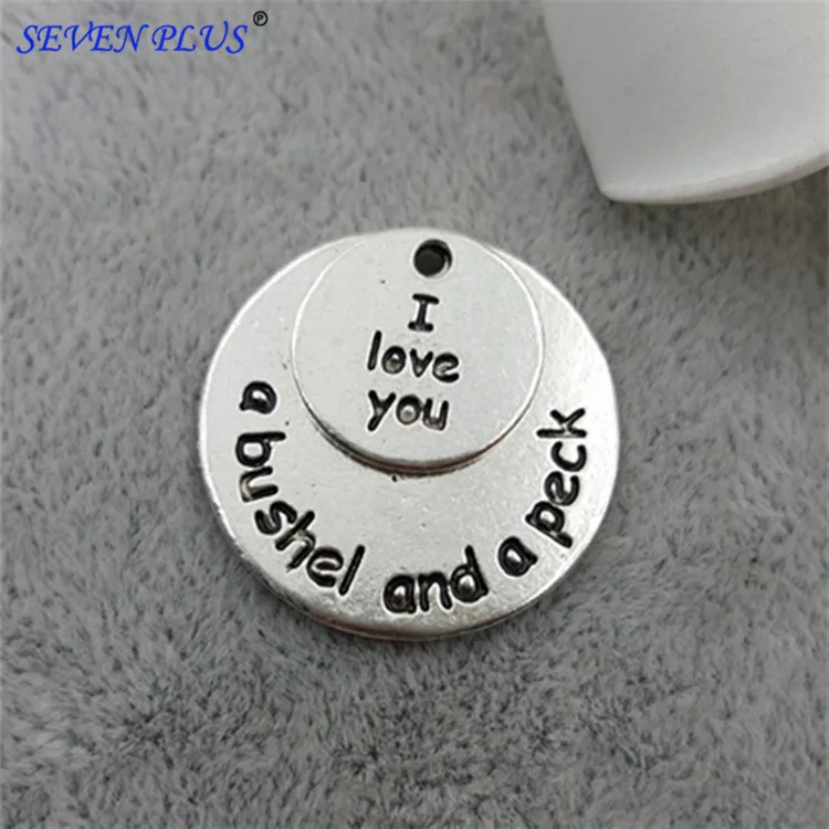 High Quality 10 Sets/Lot Antique Silver Plated Diameter 25mm and 15mm I Love You Words Charms Pendant For Necklaces | Украшения и