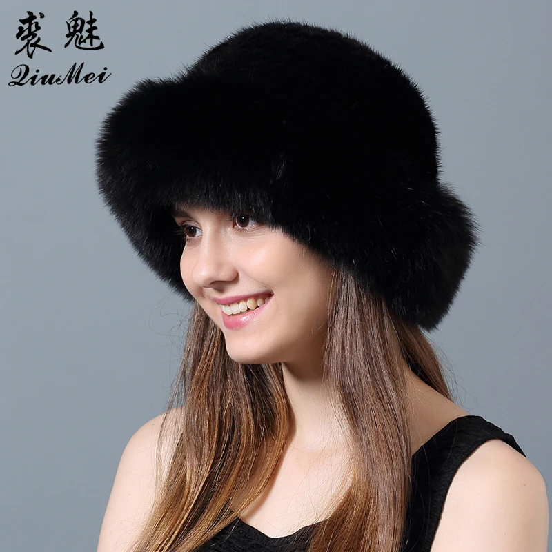 Женская трикотажная Шапка бини с отделкой из натурального меха норки|mink fur hats|fur