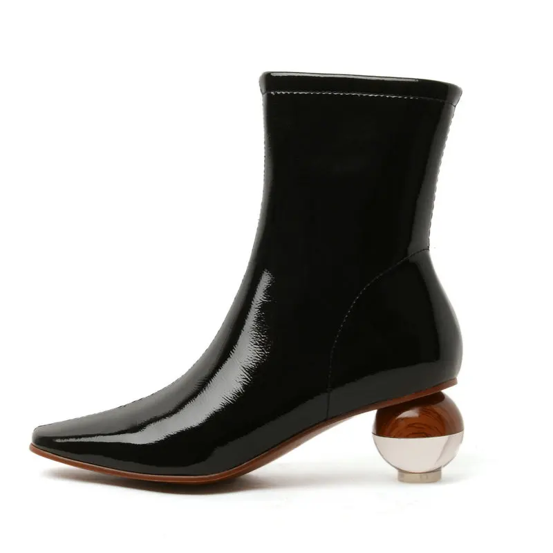 Ботильоны женские из лакированной кожи модные короткие сапоги на высоком