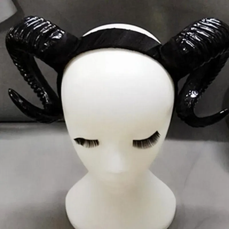 Black Ручной работы: бараний рог оголовье Косплэй реквизит Hairband демон зла Головные Уборы Хэллоуин Готическая Лолита Хэллоуин Cos Головные уборы Подарок - Цвет: Black