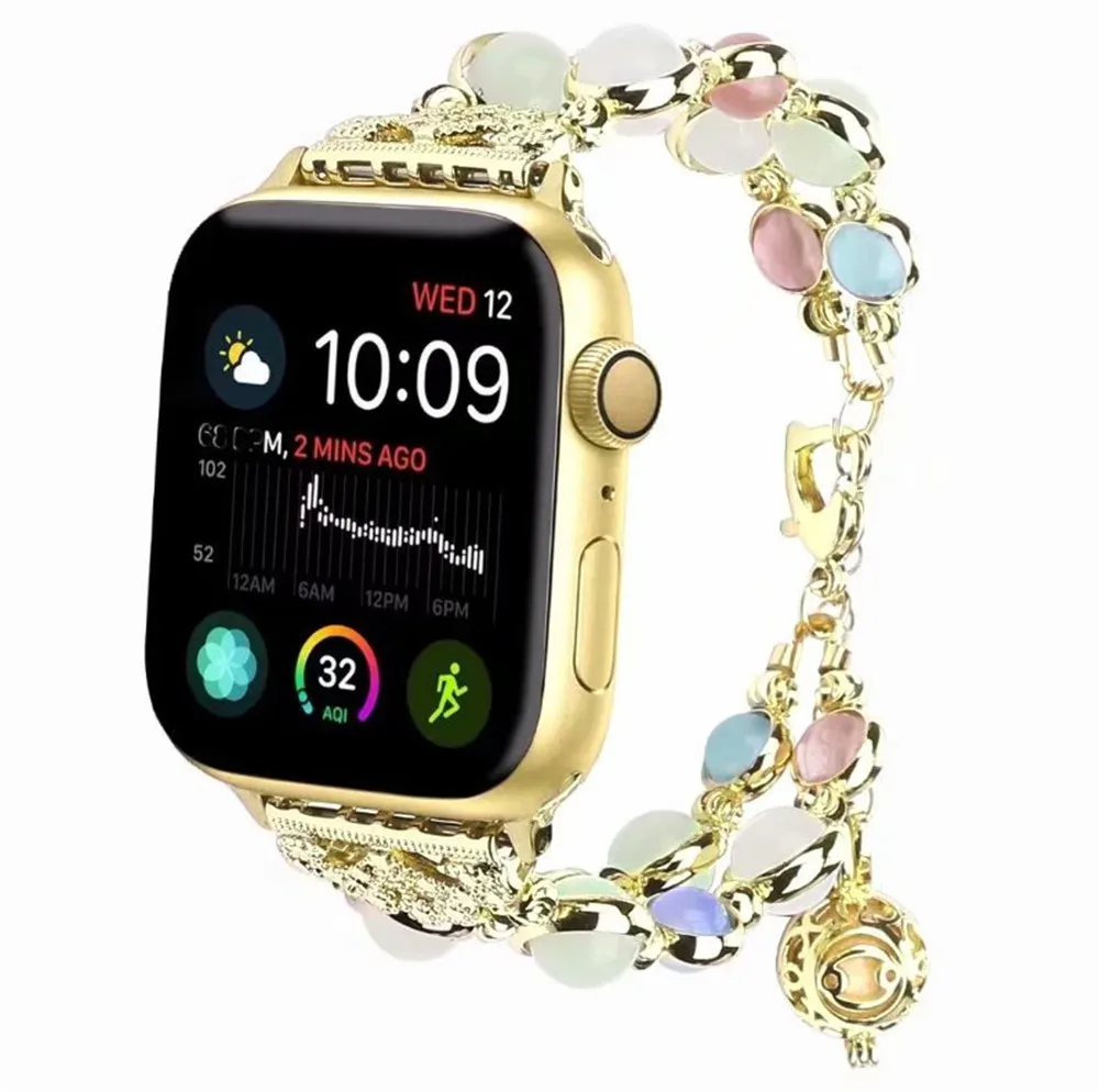 Для женщин ювелирные изделия браслет ремешок для наручных часов Apple Watch 38/40/42/44 мм Агат Нержавеющая сталь ремешок для наручных часов iWatch серии 1, 2, 3, 4 года