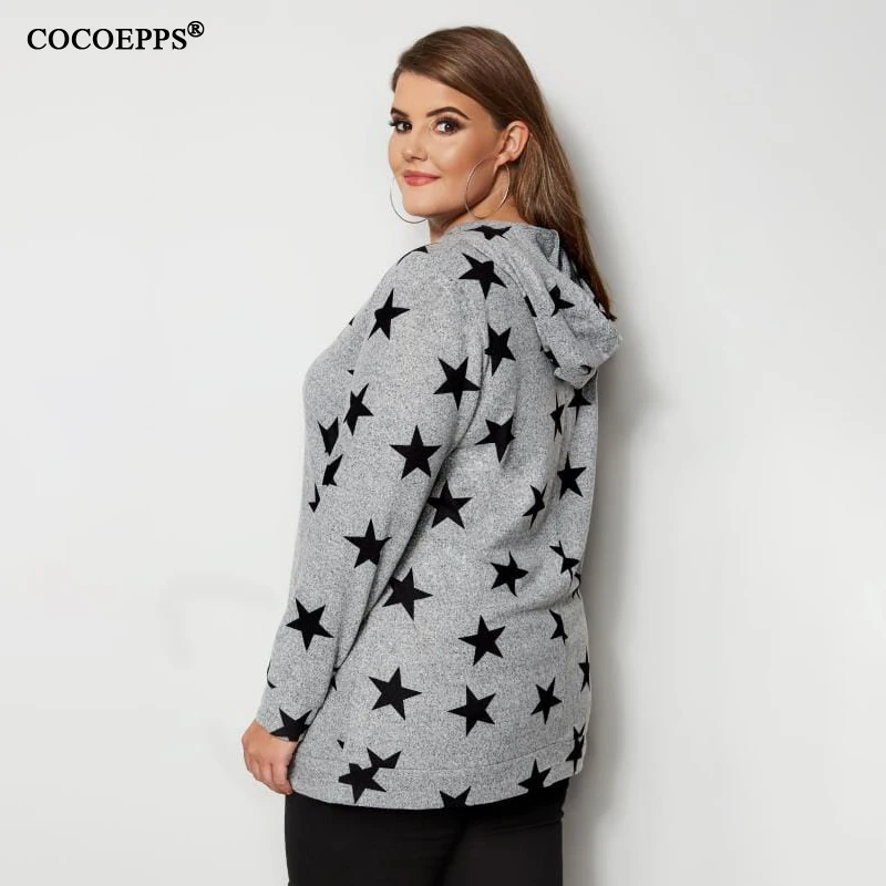 4XL 5XL осень большие размеры s Женские топы с капюшоном зимние повседневные с принтом звезды Плюс Размер s Топы Футболки женские большие размеры толстовки Топы Рубашки