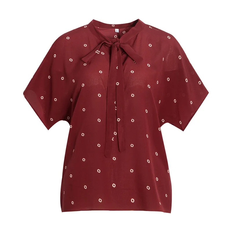 Для женщин блузка 100% натуральный шелк в горошек кофта с принтом летучая мышь