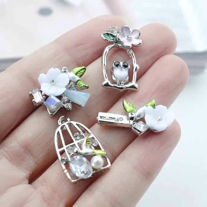 

4pcs/set 3D Handmade rhinestone beaded Patches DIY sew on animals birds parches for clothing embroidery flower applique