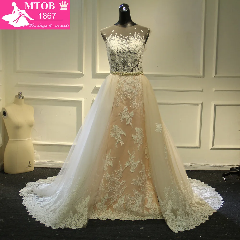 Модное кружевное платье для свадьбы 2019 светло розовое со съемным поясом из бусин