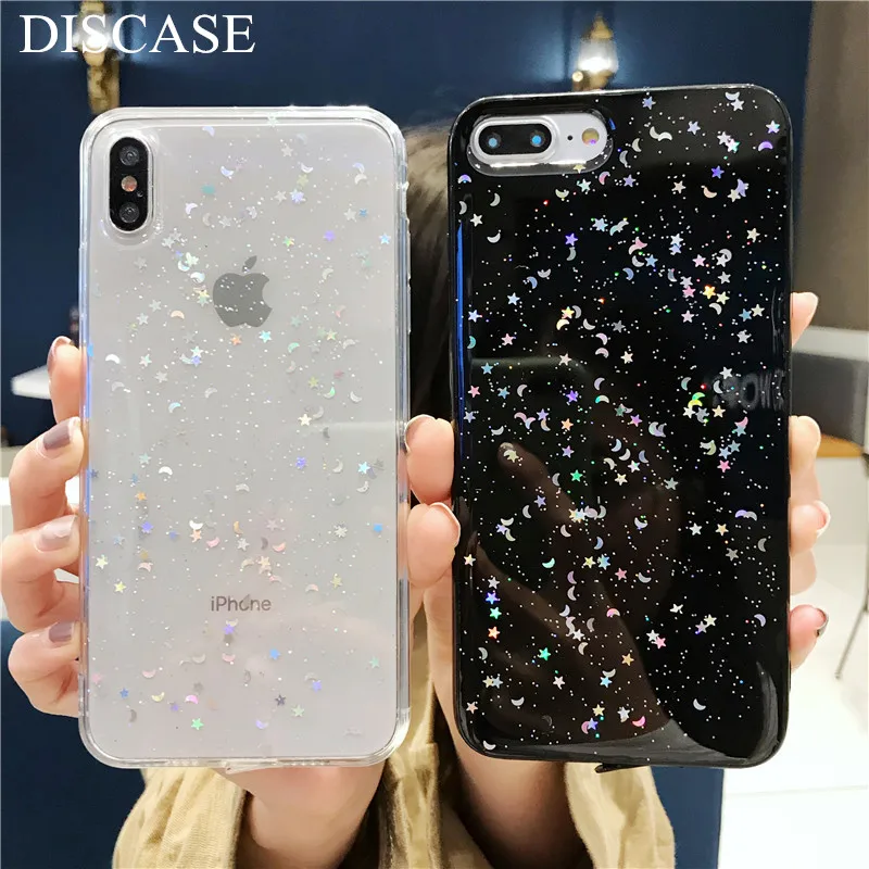 DISCASE модные цветной глиттер Звезды Чехол для телефона iphone XS MAX XR X 8 6 6s 7 plus простой