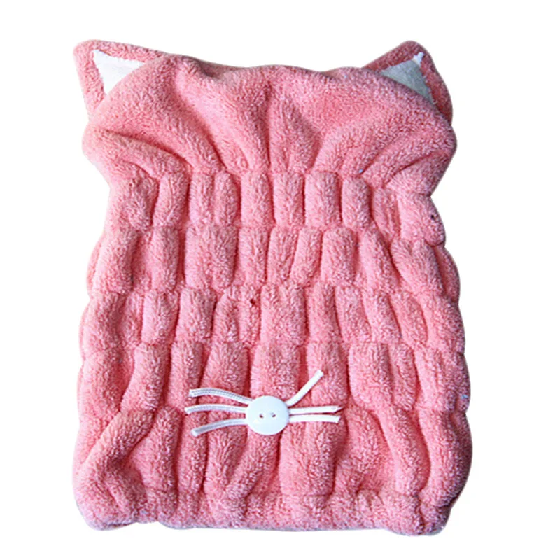 Pink 1 шт., с милым рисунком кота, для сушки Полотенца утепленные шапочки для ванной, душа быстросохнущая шапкой с ушками, Кепки для душа из микрофибры для сушки волос; головные уборы головы Обёрточная бумага Полотенца - Цвет: Pink