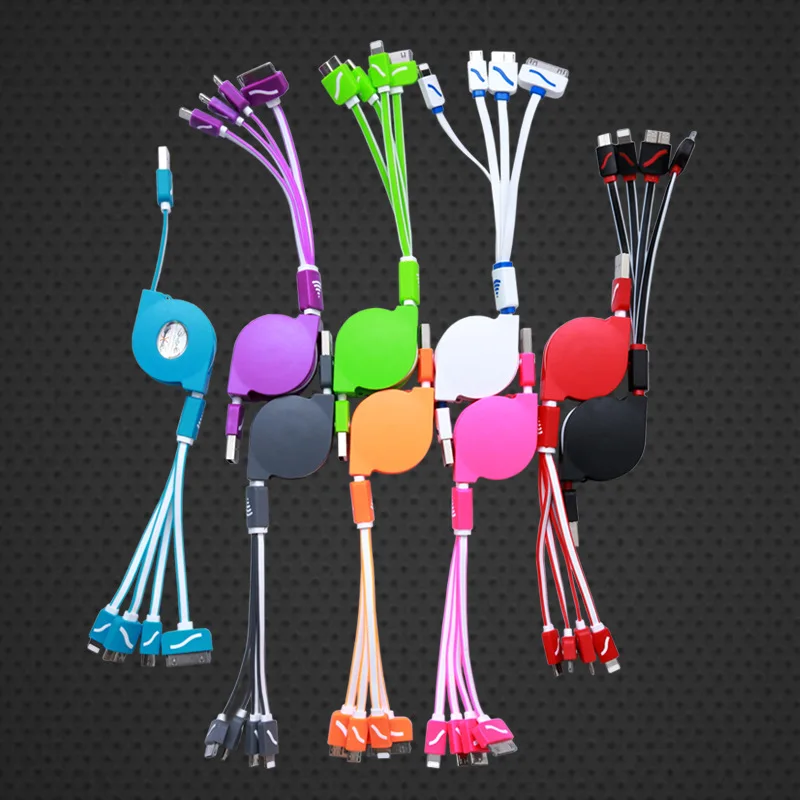 Мульти зарядное устройство кабель Выдвижной USB 3 0 8Pin Micro 4in1 зарядный для iPhone 4 4S 5s 6