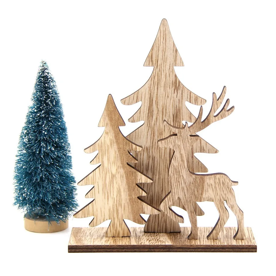 C 1Set Creative DIY Wood Crafts Christmas Santa Claus&Snowman Wooden Ornaments For Christmas Party Supplies Home Table Decorations - Цвет: C