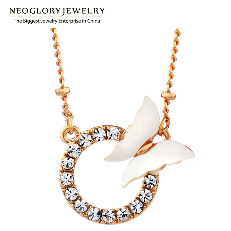 Neoglory в виде ракушки круглые стразы Бабочка ожерелья и подвески ювелирное изделие
