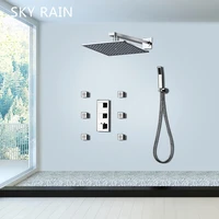 sky rain 10 inches brass shower head air injection lateral jet thermostatic shower set with hand hled shower