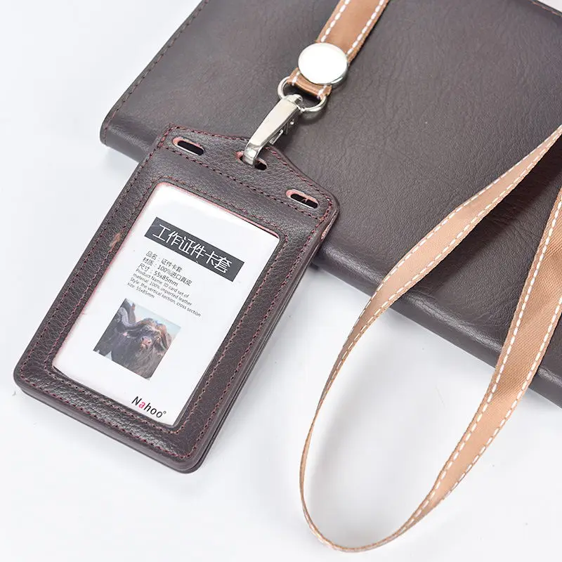 Dark Brown 1 Nahoo, настоящие кожаные ремешки, держатель для удостоверения личности, двойной рукав для карты, чехол для удостоверения личности, прозрачный держатель для кредитных карт, аксессуары - Цвет: Dark Brown 1