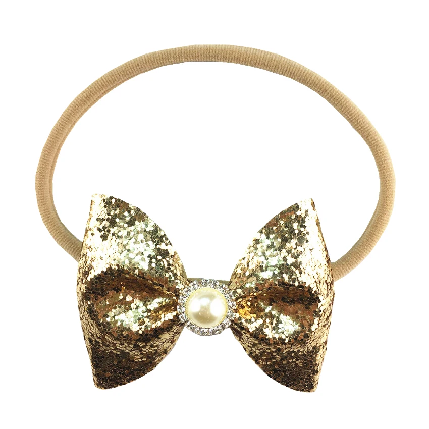 1 шт. Блестящий бант с блестками и жемчугом эластичная нейлоновая повязка на