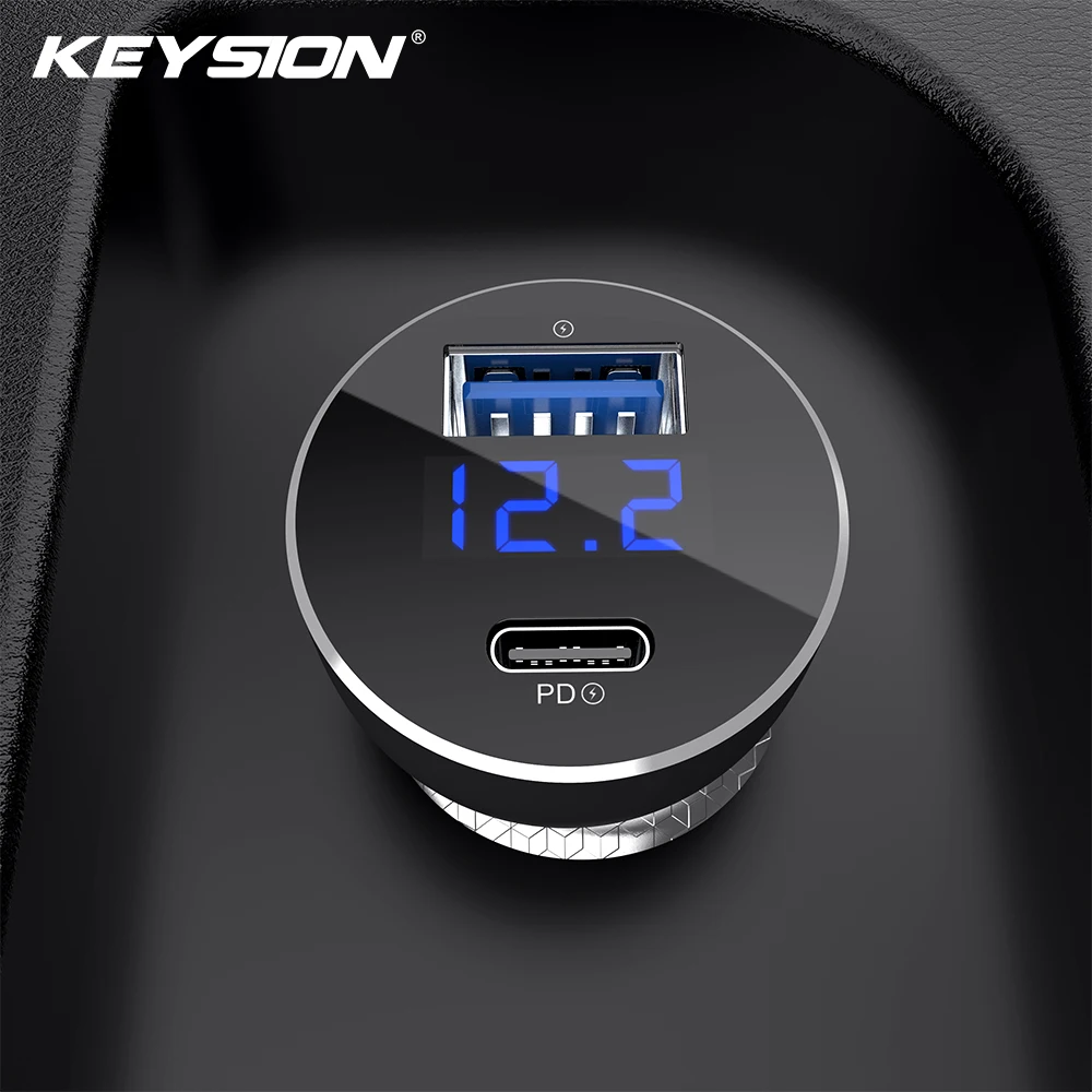 Автомобильное зарядное устройство KEYSION двойное быстрое USB C с цифровым дисплеем