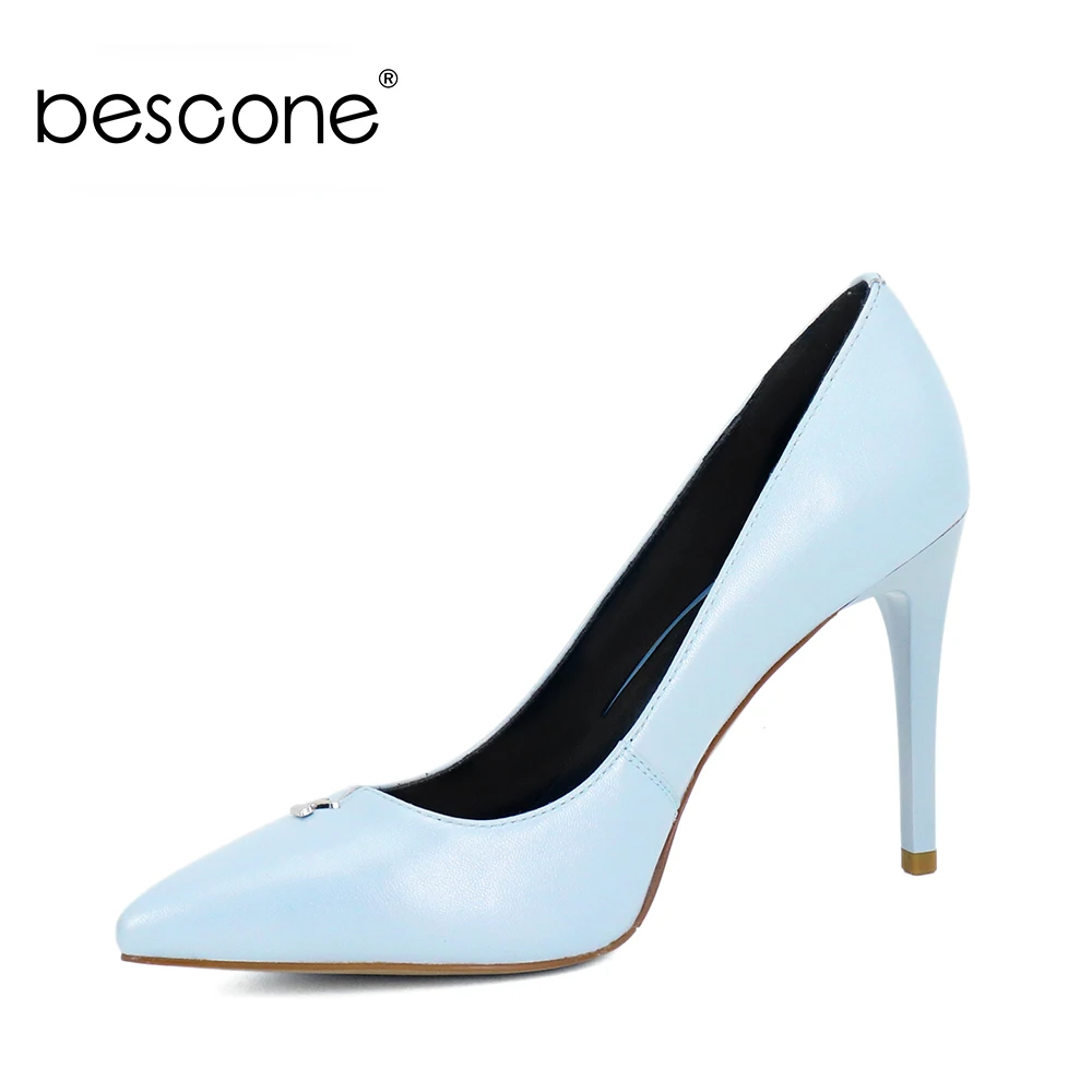 BESCONE/модные женские туфли лодочки из натуральной кожи на высоком каблуке овечьей