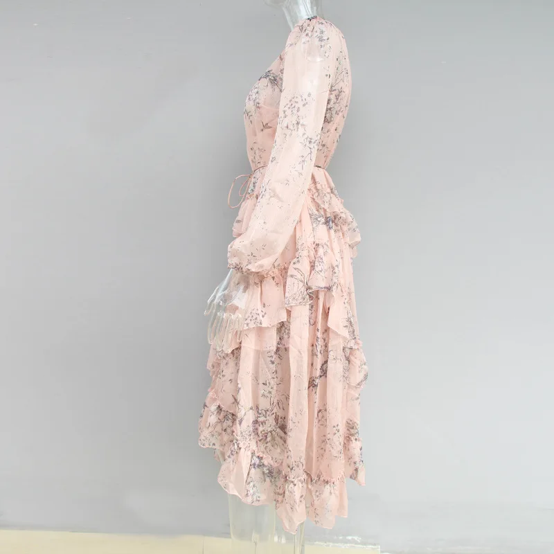 Женское шифоновое платье с цветочным принтом длинное Асимметричное Платье макси