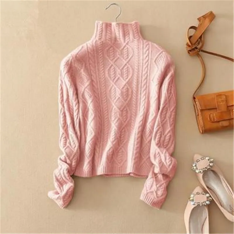 Женский короткий свитер из кашемира и шерсти JECH однотонный Повседневный вязаный