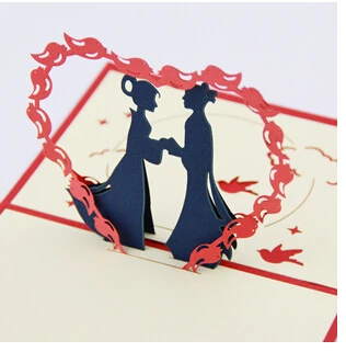 Handmade 3 d love card high-end heart I postcards bride and groom Wedding invitations Valentine's day gifts cards |