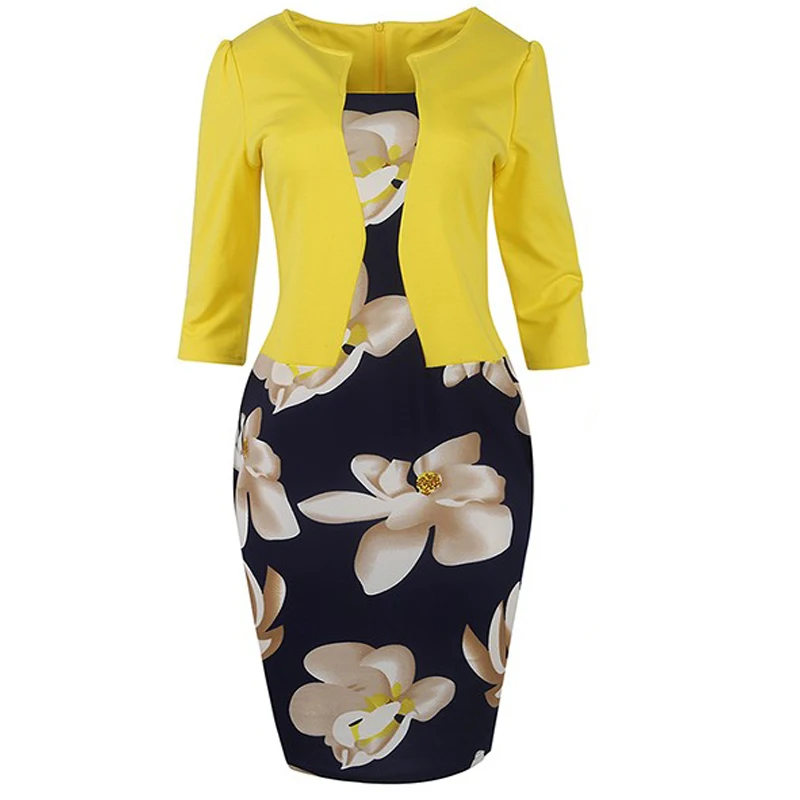 Оптовая продажа Привлекательное Женское офисное платье с рукавом три четверти и