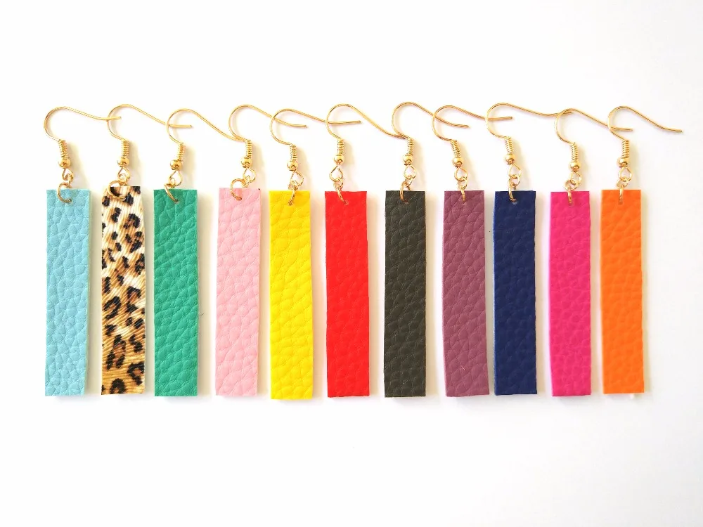 

2020 new Various Colors Vertical Bar PU Leather simple earrings for women