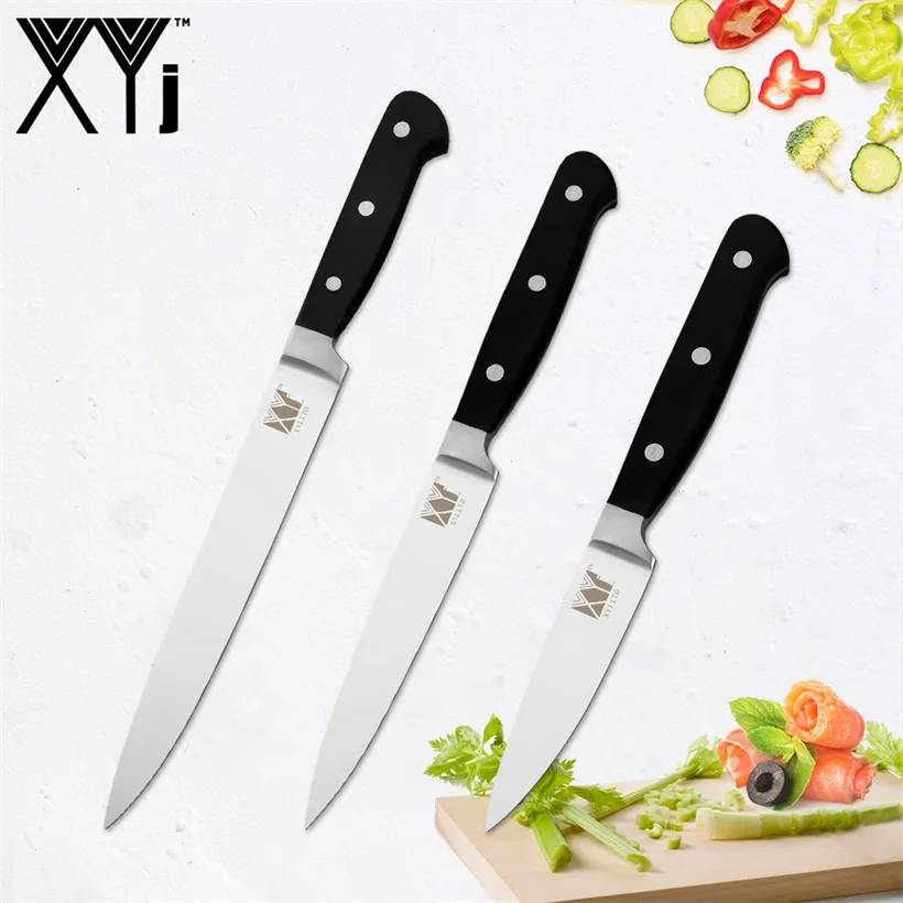 C.3 Pcs Set XYj Новое поступление нож из нержавеющей стали кухонные ножи инструменты " 5" " 3,5" утилита для очистки овощей сантоку шеф-повара нож для нарезки готовка хлеба - Цвет: C.3 Pcs Set