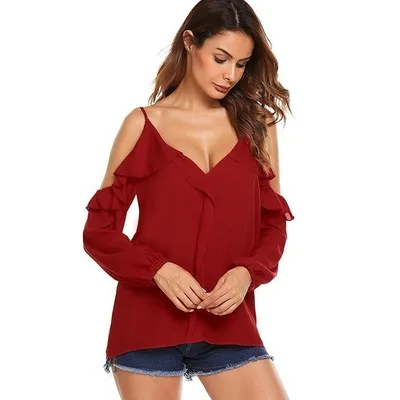 Модная шифоновая блузка на бретельках с длинным рукавом сексуальные женские