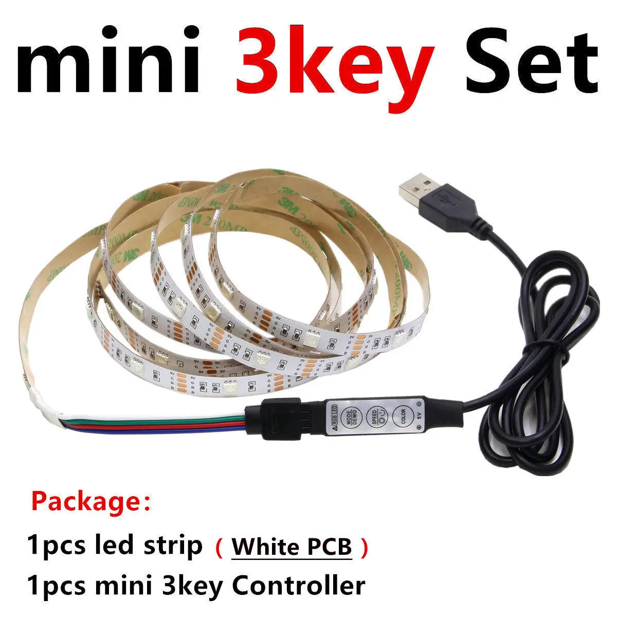 White PCB 3key Set USB RGB Светодиодные ленты Водонепроницаемый 5V 5050 SMD RGB USB Светодиодные ленты светильник с регулируемой яркостью, лента светодиодный светильник 17key 44Key/24key Добавить Wi-Fi - Испускаемый цвет: White PCB 3key Set