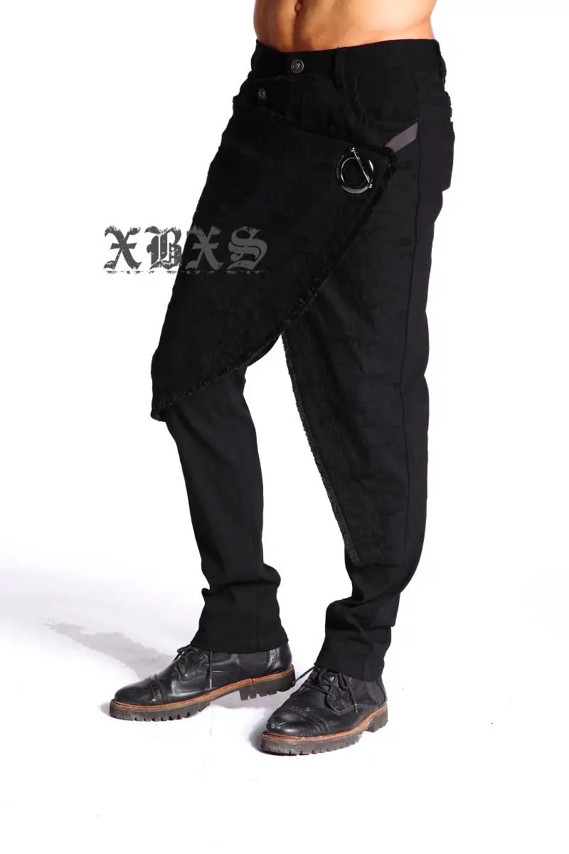 2017 New men clothing fashion DJ BIGBANG ds The stylist Personality metal ring false two culottes plus size Singer costumes | Мужская
