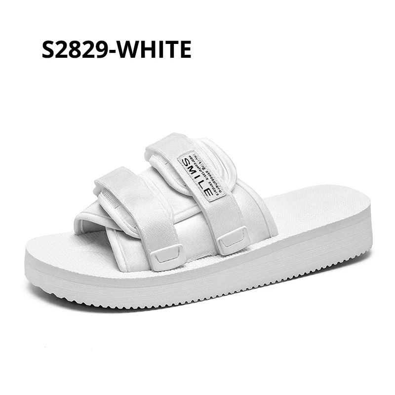 S2829-white SUROM/мягкие удобные Вьетнамки; модные уличные пляжные повседневные мужские шлепанцы; цвет черный, белый; домашние тапочки; мужские Нескользящие шлепанцы - Цвет: S2829-white