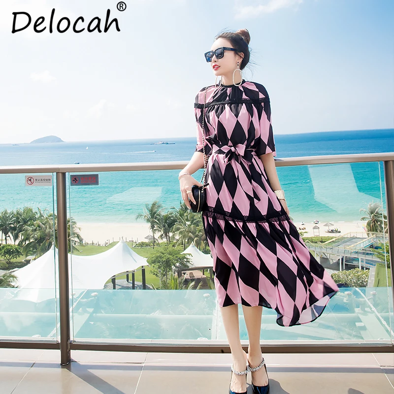 Delocah Новый 2019 Для женщин летнее платье взлетно посадочной полосы модельер