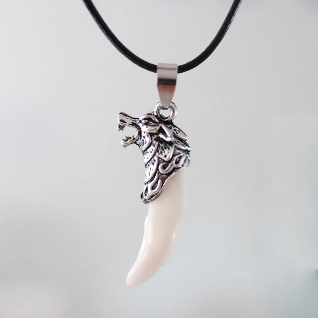 Для мужчин античное серебро Племенной белый Старк волчий Клык зуб Бохо кулон