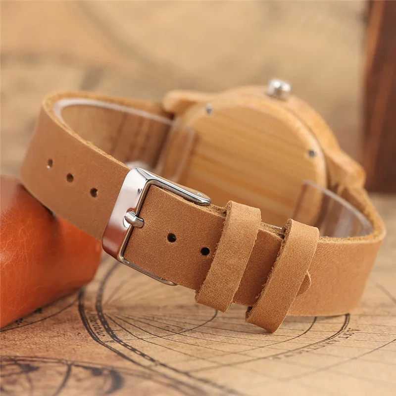 

Bamboo Watch Women Creative Nature Wood Ladies Watches Gift Simple Genuine Leather Band Wristwatch Female Clock 2020 New Arrival