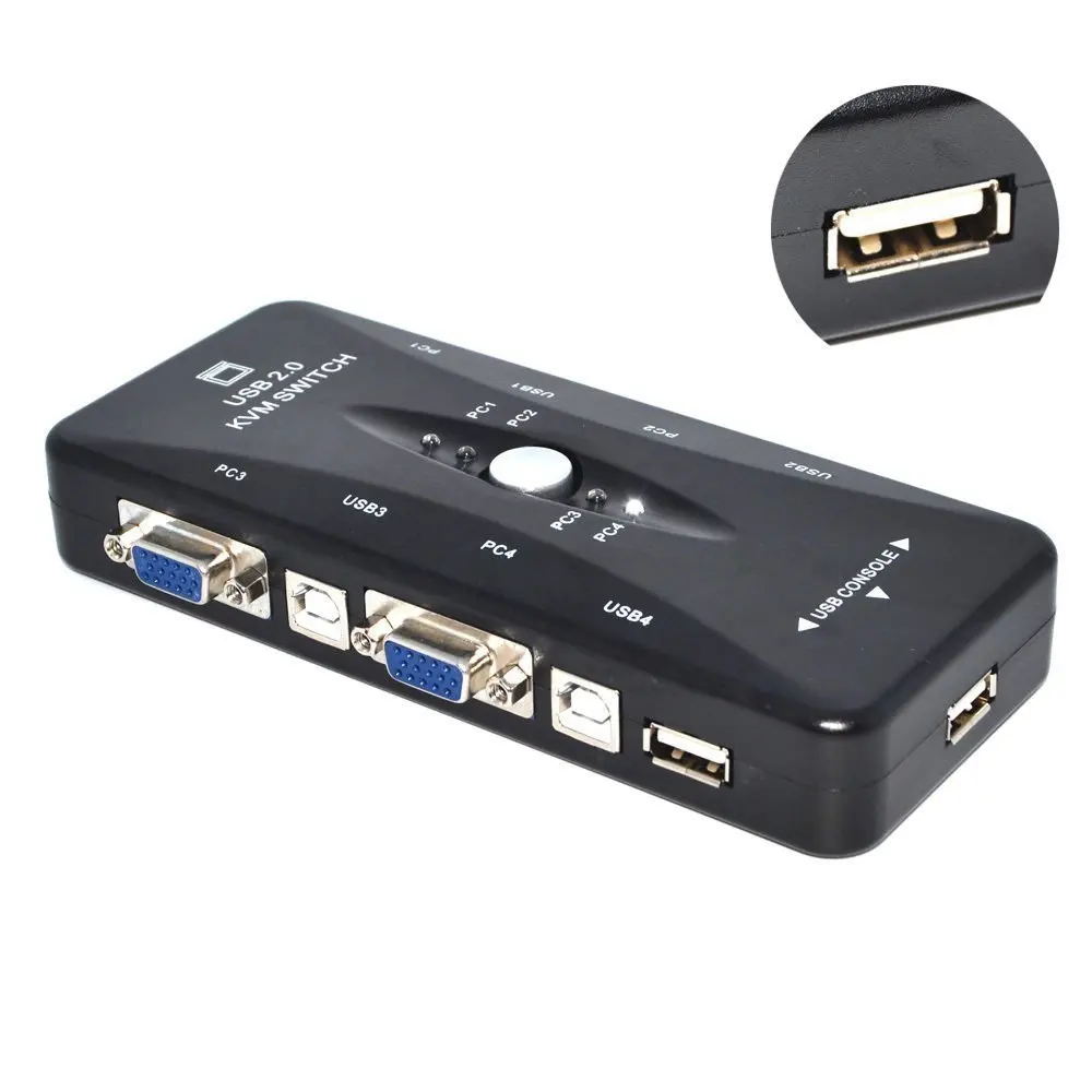 1 комплект 4 KVM коммутационные кабели+ концентратор 4 порта USB 2,0 KVM VGA/переключатель SVGA Box адаптер подключает принтер клавиатура мышь 4 компьютера