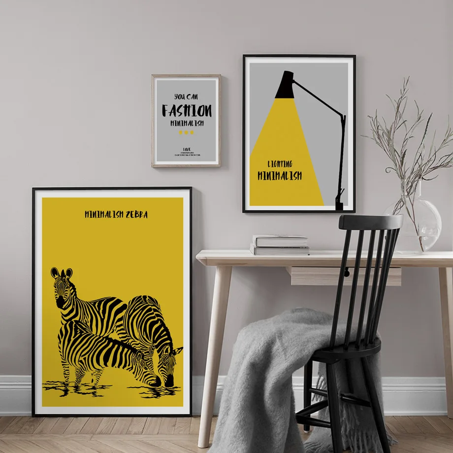 Настенная живопись на холсте желтая настольная лампа зебра модные цитаты
