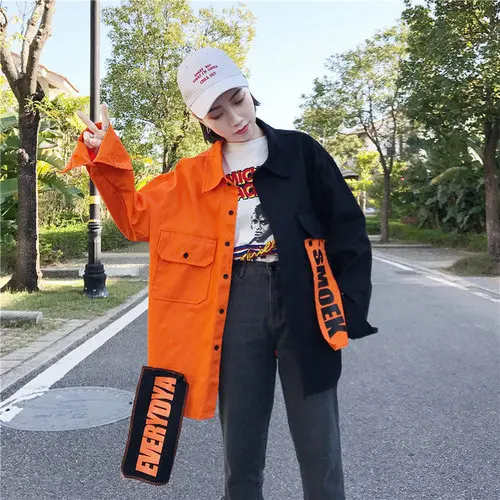 orange coat Neploe, модная куртка в стиле пэтчворк, Женская куртка с цветными блоками, весна-осень размера плюс, на пуговицах, с карманами, Bf стиль, свободные женские пальто 38976 - Цвет: orange coat