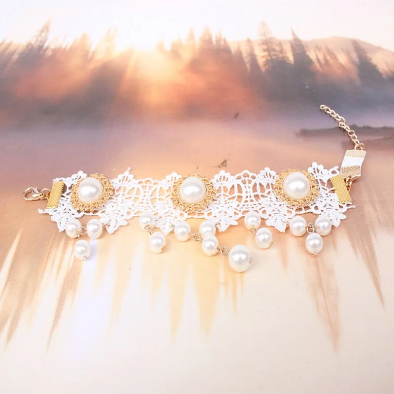 New Vintage White Lace Bracelet Belly Dance Pearl Cover Scars Bride Wedding Accessory Charm Upper Arm Bracelets for Women | Украшения и