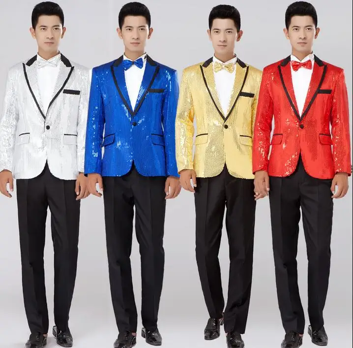 Черный белый красный золотой синий блестящий тонкий костюм мужской новейший