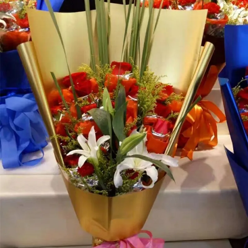 20 листов однотонная блестящая платиновая бумага подарочная Цветочная